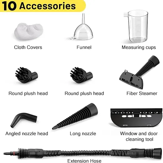 The 10 accessories that come with the steam cleaner